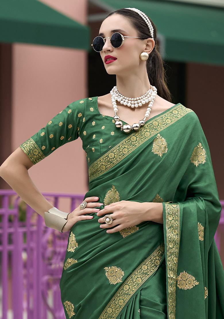Green Zari Weaving Satin Sarees