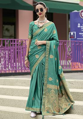 Green Zari Weaving Satin Sarees