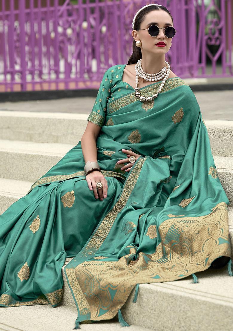 Green Zari Weaving Satin Sarees