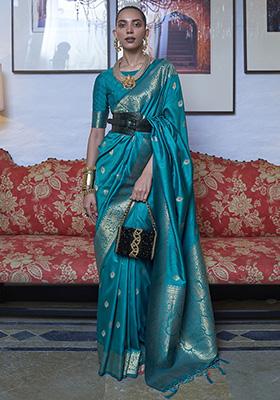 Blue Zari Weaving Silk Sarees