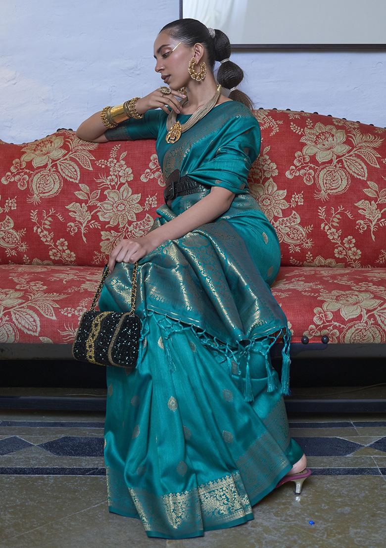 Blue Zari Weaving Silk Sarees