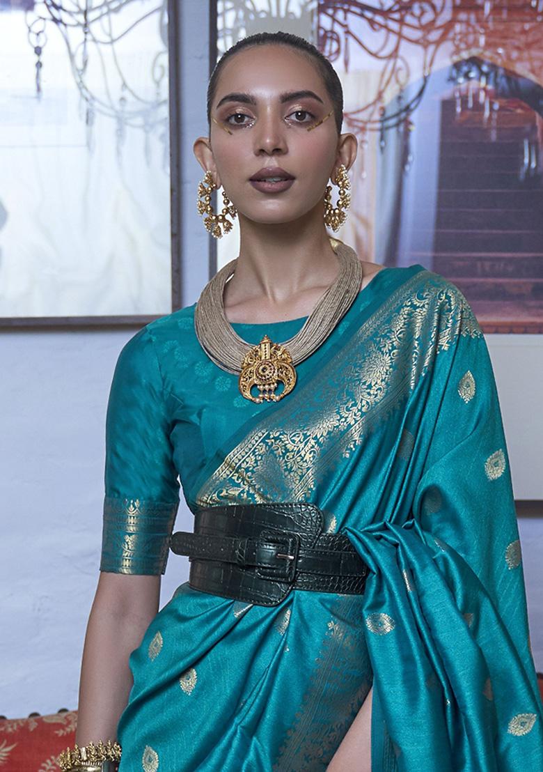 Blue Zari Weaving Silk Sarees