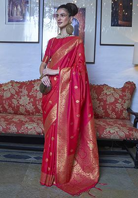 Pink Zari Weaving Silk Sarees