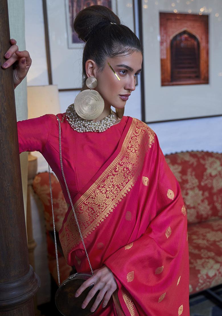 Pink Zari Weaving Silk Sarees