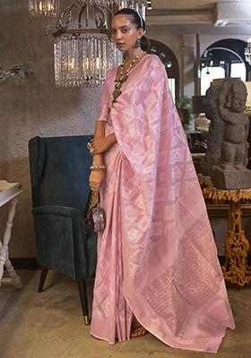 Pink Zari Weaving Linen Sarees