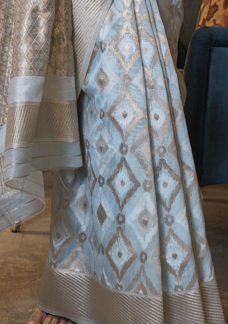 Sky Blue Zari Weaving Linen Sarees