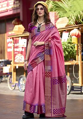 Pink Zari Weaving Silk Sarees