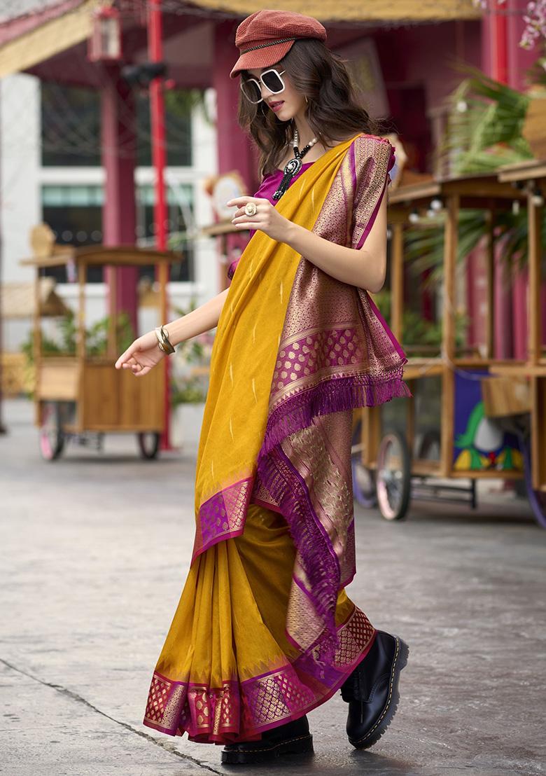 Yellow Zari Weaving Silk Sarees
