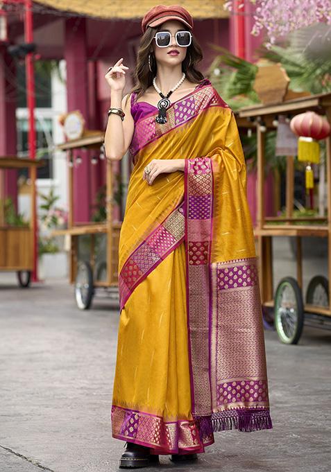 Yellow Zari Weaving Silk Sarees