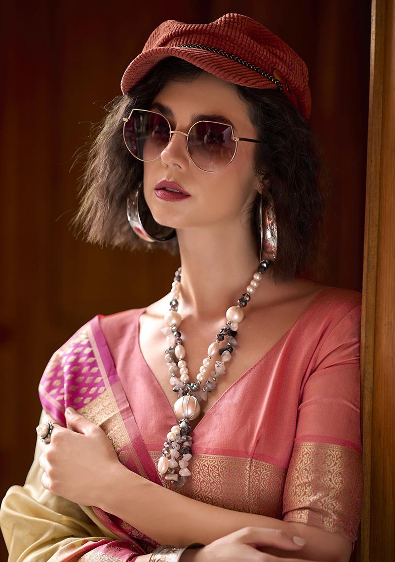 Cream Zari Weaving Silk Sarees