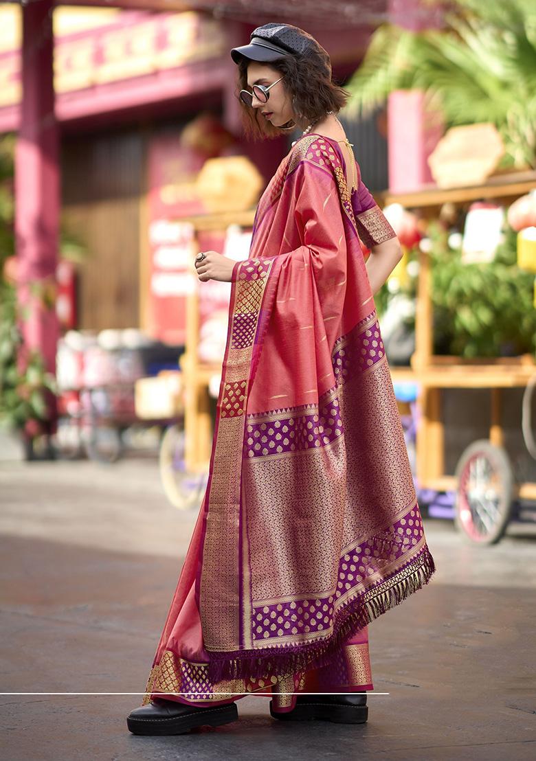 Red Zari Weaving Silk Sarees