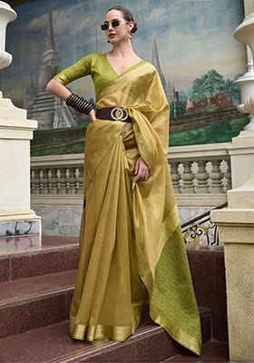 Yellow Zari Weaving Tissue Sarees