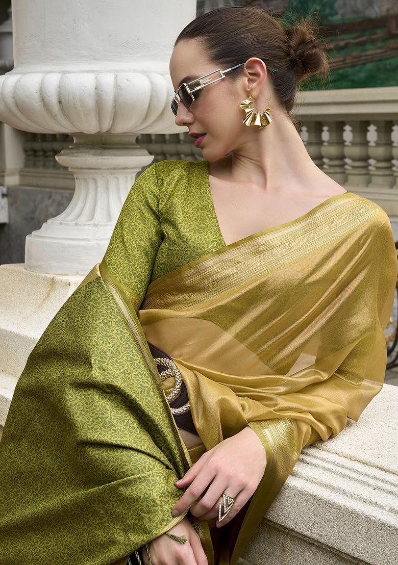 Yellow Zari Weaving Tissue Sarees