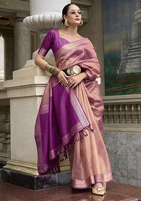 Pink Zari Weaving Tissue Sarees