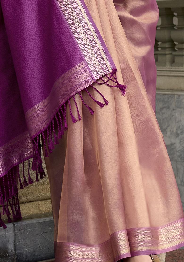 Pink Zari Weaving Tissue Sarees