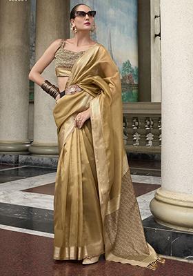 Golden Zari Weaving Tissue Sarees