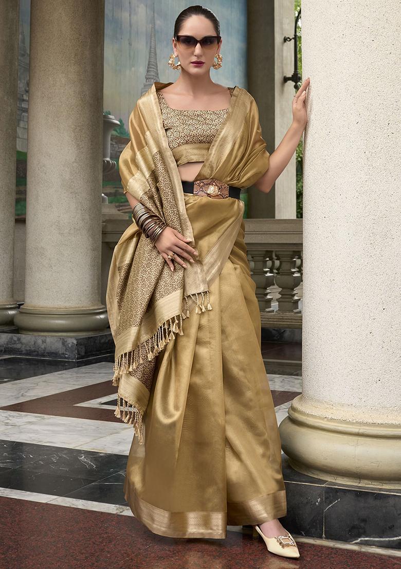 Golden Zari Weaving Tissue Sarees