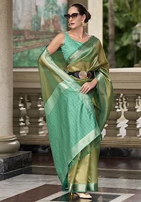 Green Zari Weaving Tissue Sarees