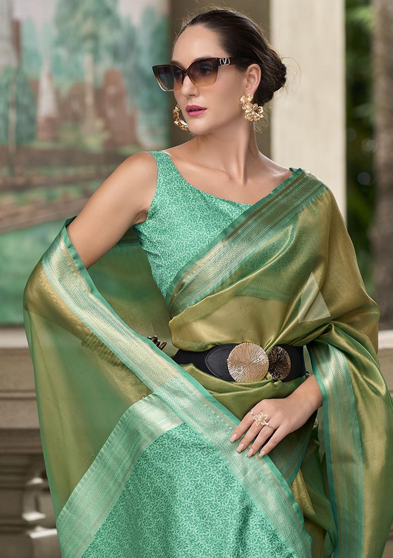 Green Zari Weaving Tissue Sarees