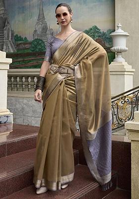 Brown Zari Weaving Tissue Sarees
