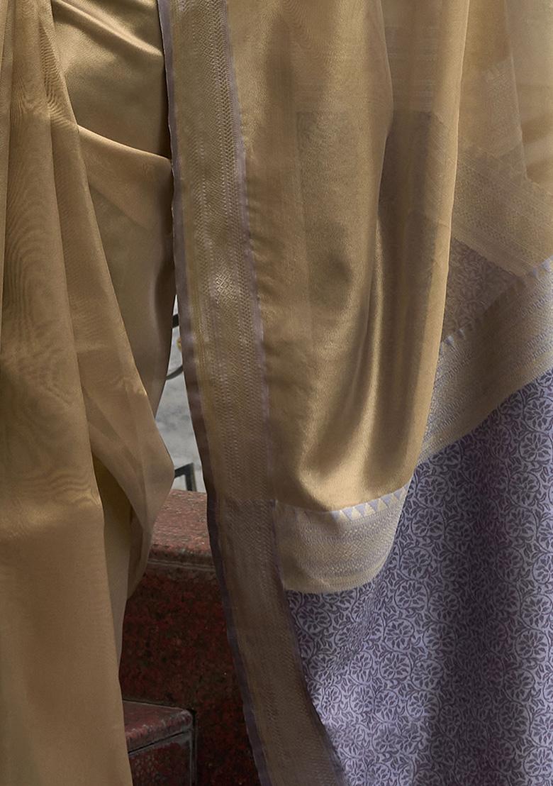 Brown Zari Weaving Tissue Sarees