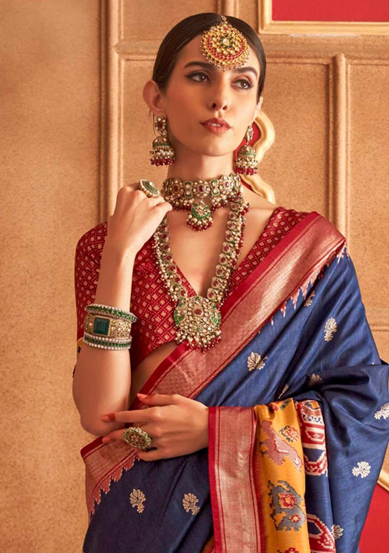 Blue Printed Patola Sarees