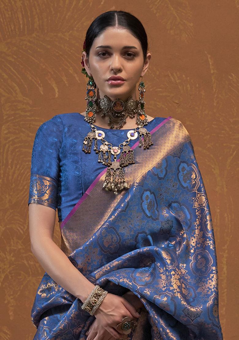 Blue Weaving Silk Sarees