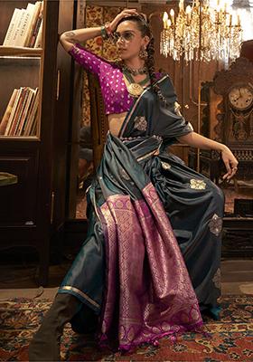 Green Zari Weaving Satin Sarees