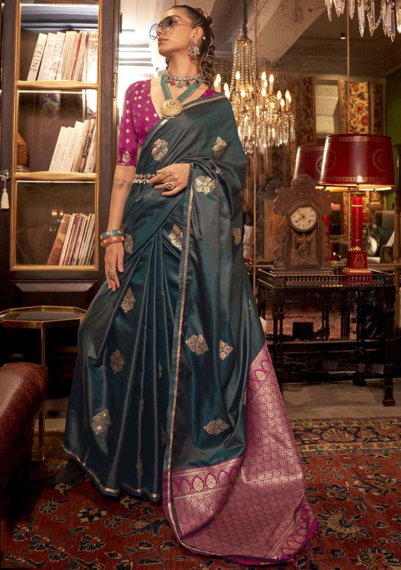 Green Zari Weaving Satin Sarees