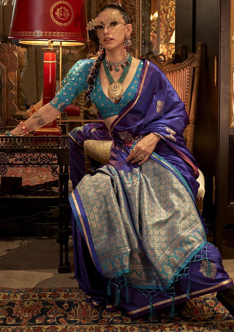 Purple Zari Weaving Satin Sarees