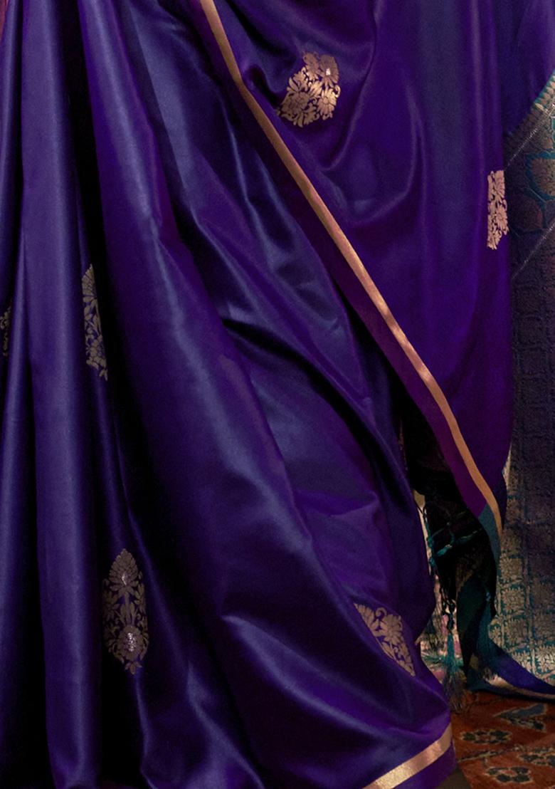 Purple Zari Weaving Satin Sarees