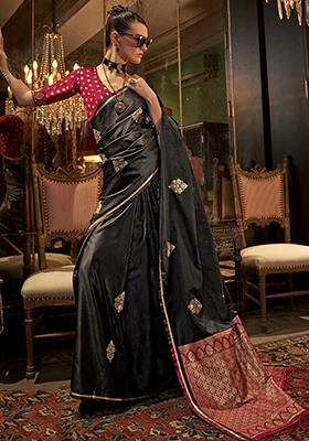 Black Zari Weaving Satin Sarees