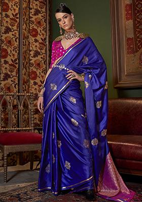 Blue Zari Weaving Satin Sarees