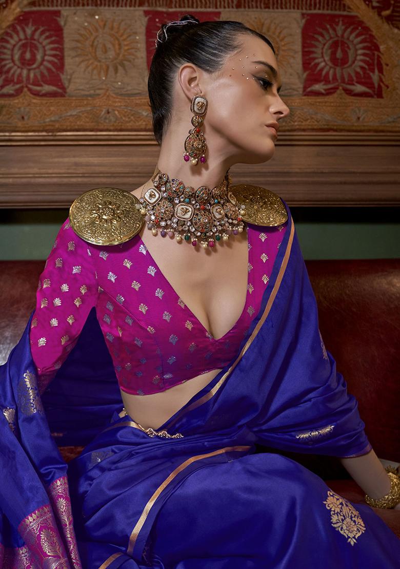 Blue Zari Weaving Satin Sarees