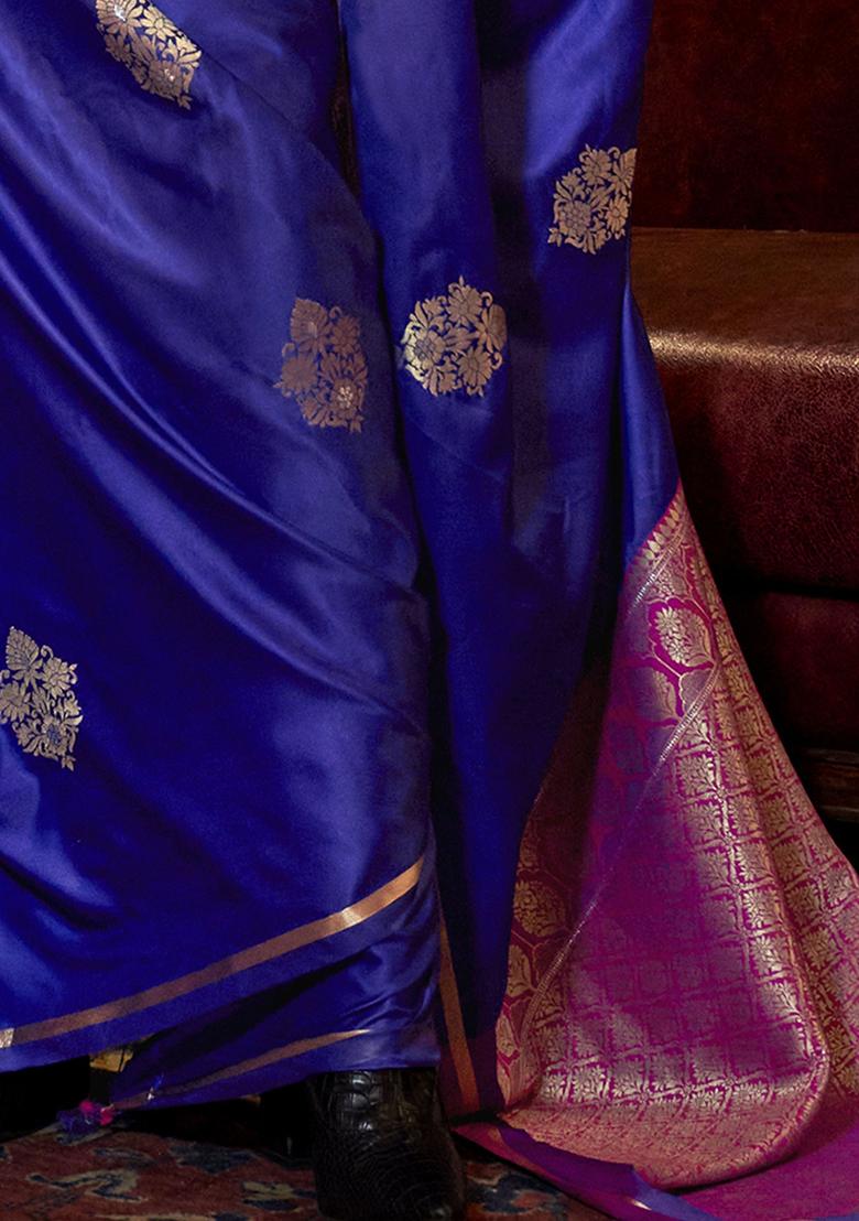 Blue Zari Weaving Satin Sarees