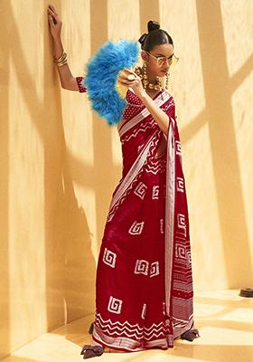 Maroon Foil Print Georgette Sarees