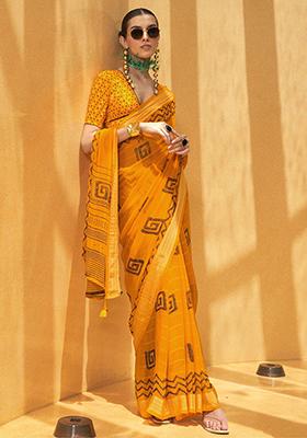 Yellow Foil Print Georgette Sarees
