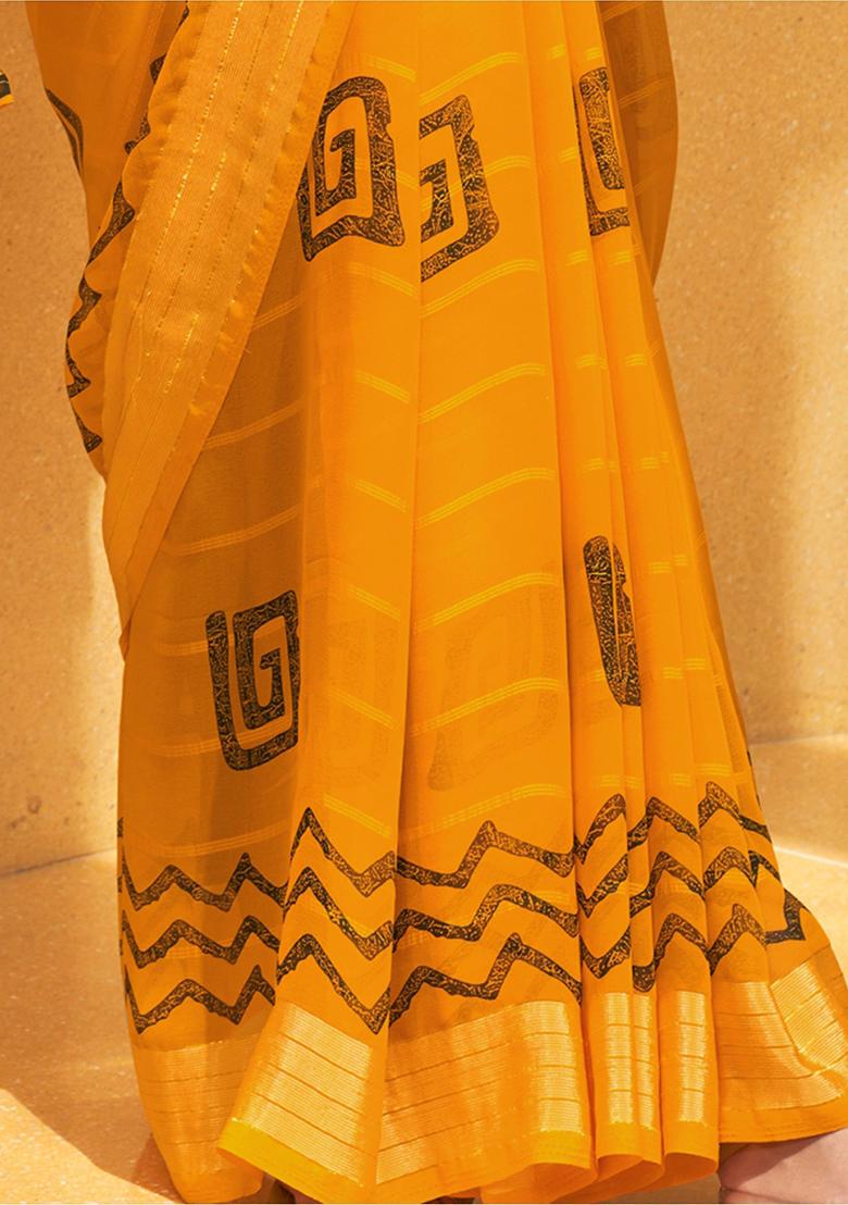 Yellow Foil Print Georgette Sarees