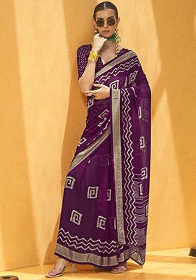 Purple Foil Print Georgette Sarees