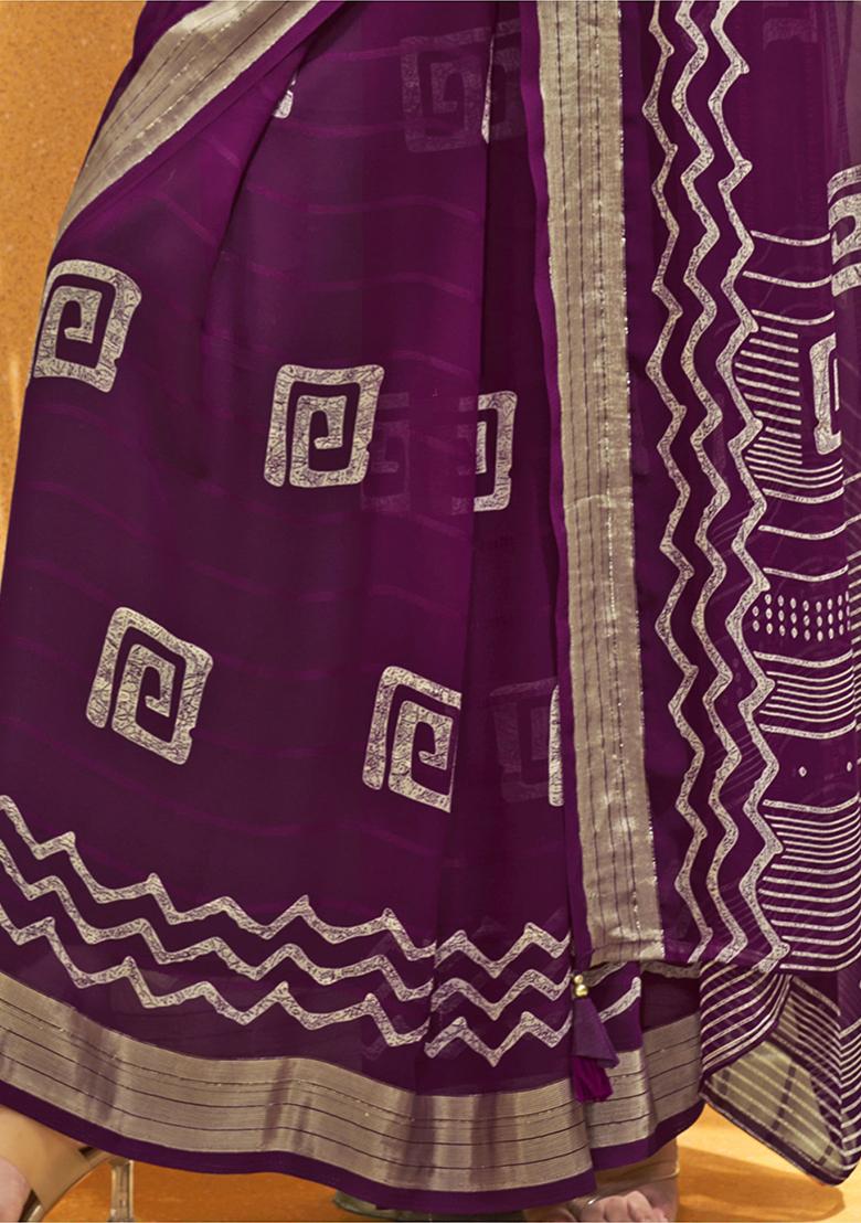 Purple Foil Print Georgette Sarees