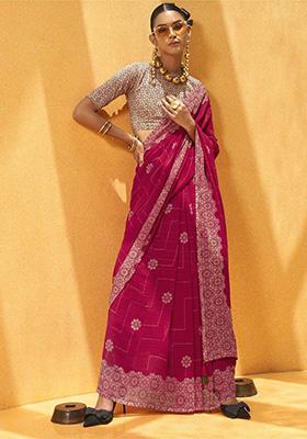 Pink Foil Print Georgette Sarees