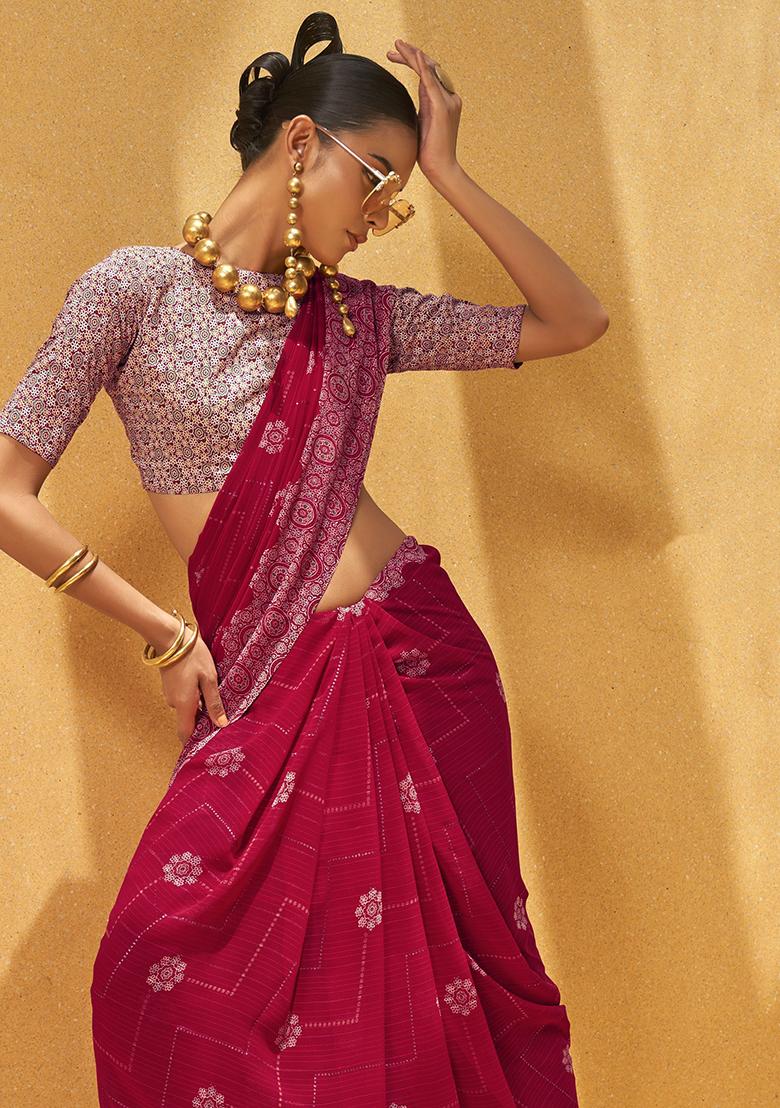 Pink Foil Print Georgette Sarees