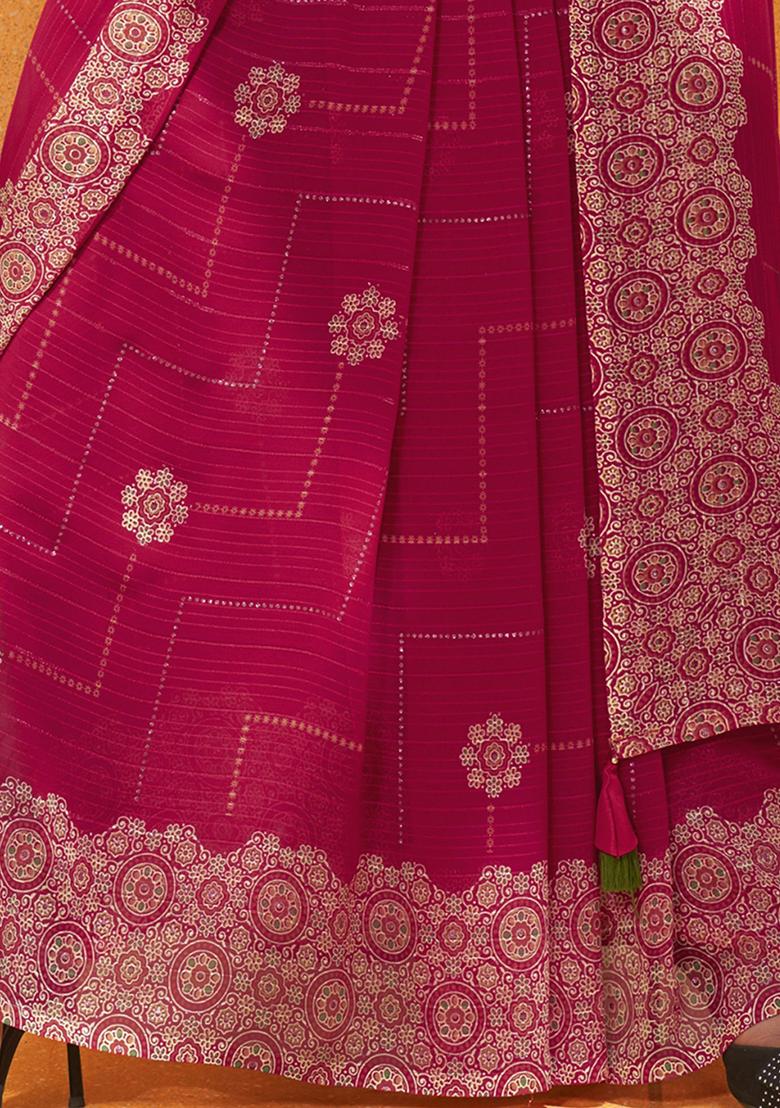 Pink Foil Print Georgette Sarees