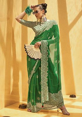 Green Foil Print Georgette Sarees