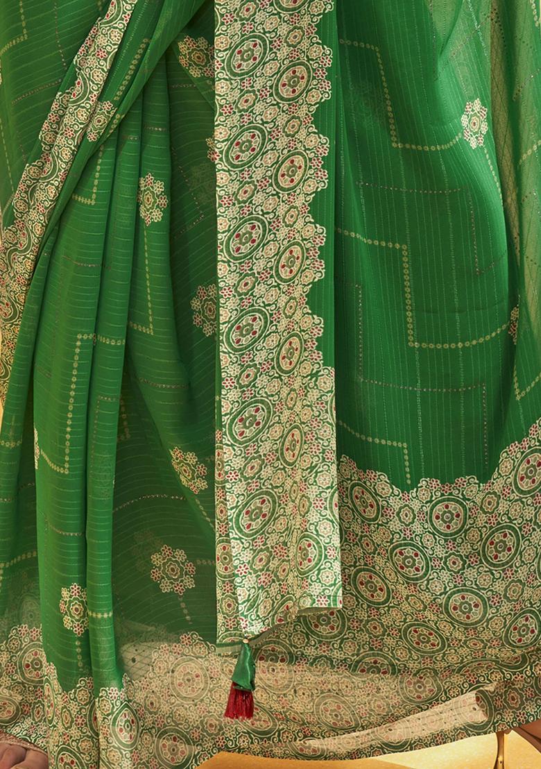 Green Foil Print Georgette Sarees