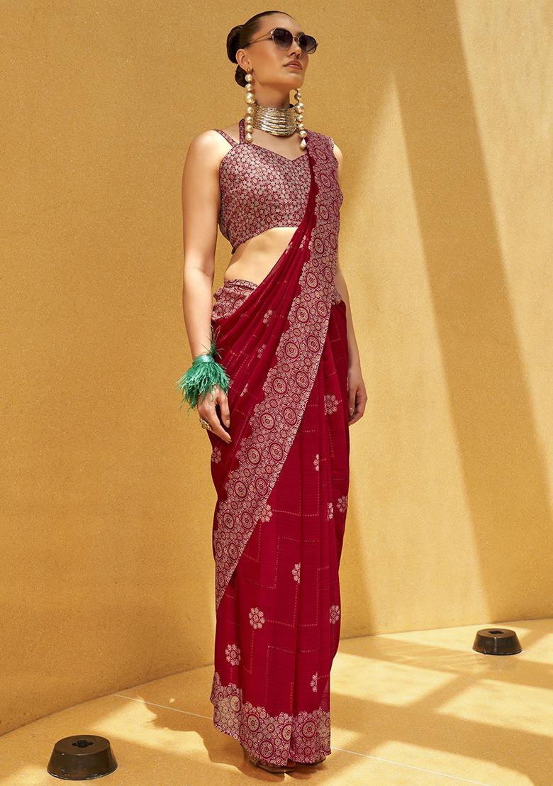 Pink Foil Print Georgette Sarees