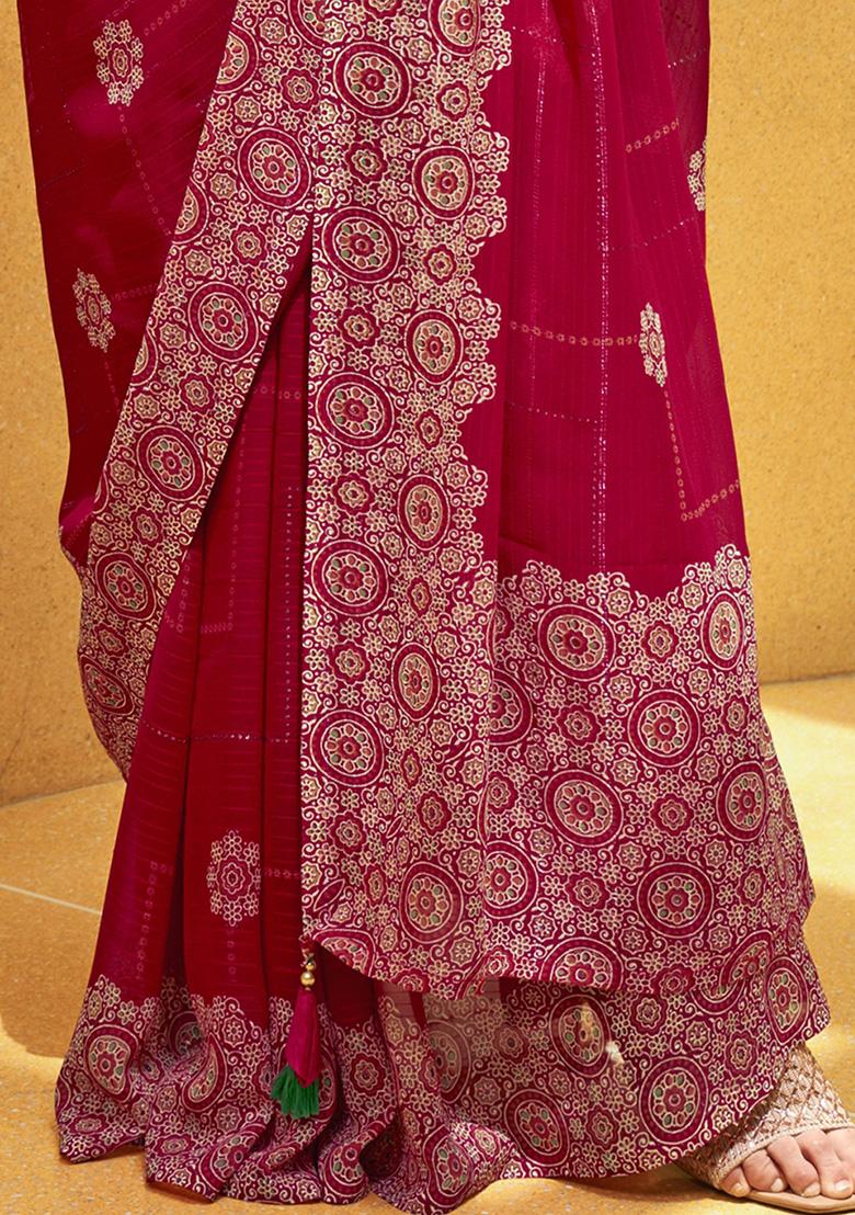 Pink Foil Print Georgette Sarees