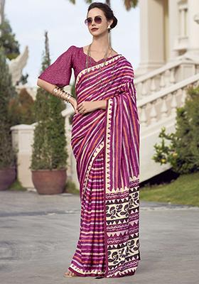 Purple Printed Silk Sarees