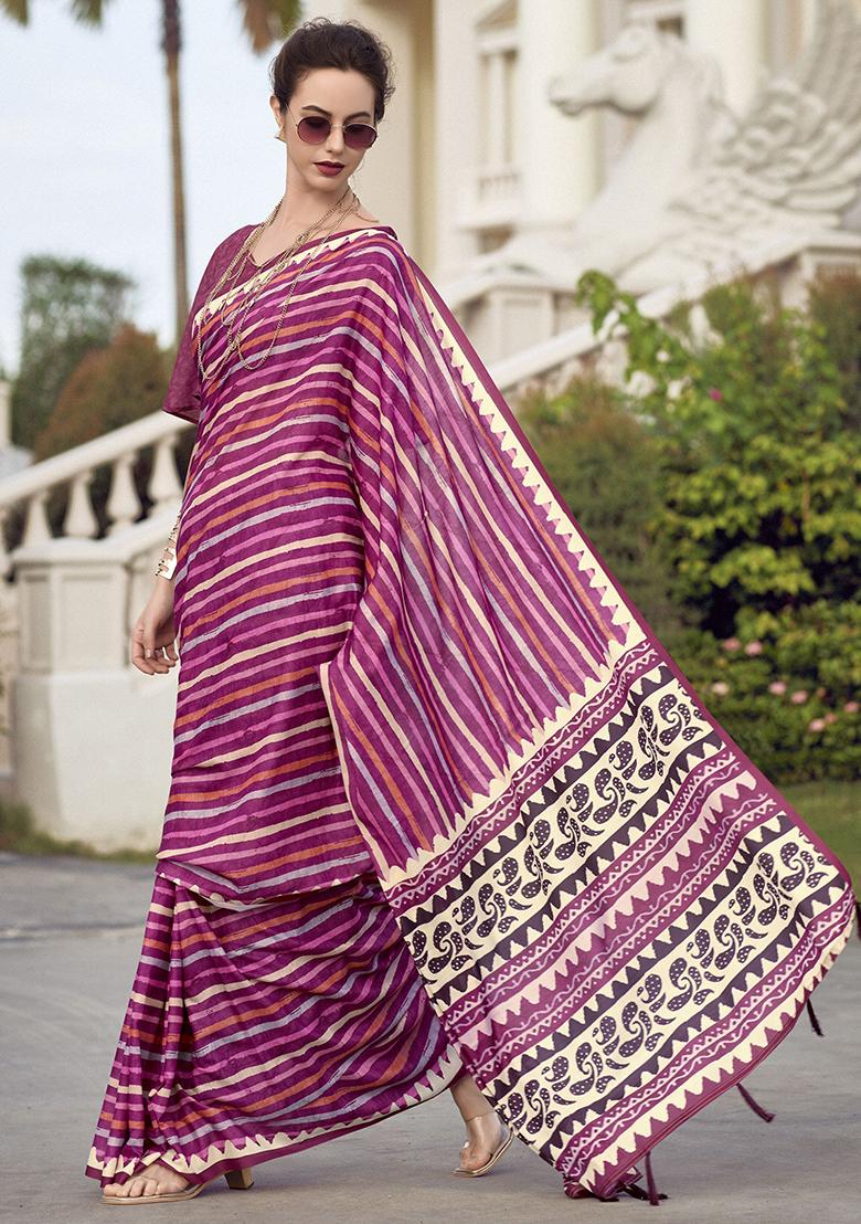 Purple Printed Silk Sarees