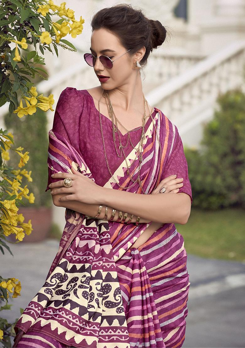 Purple Printed Silk Sarees